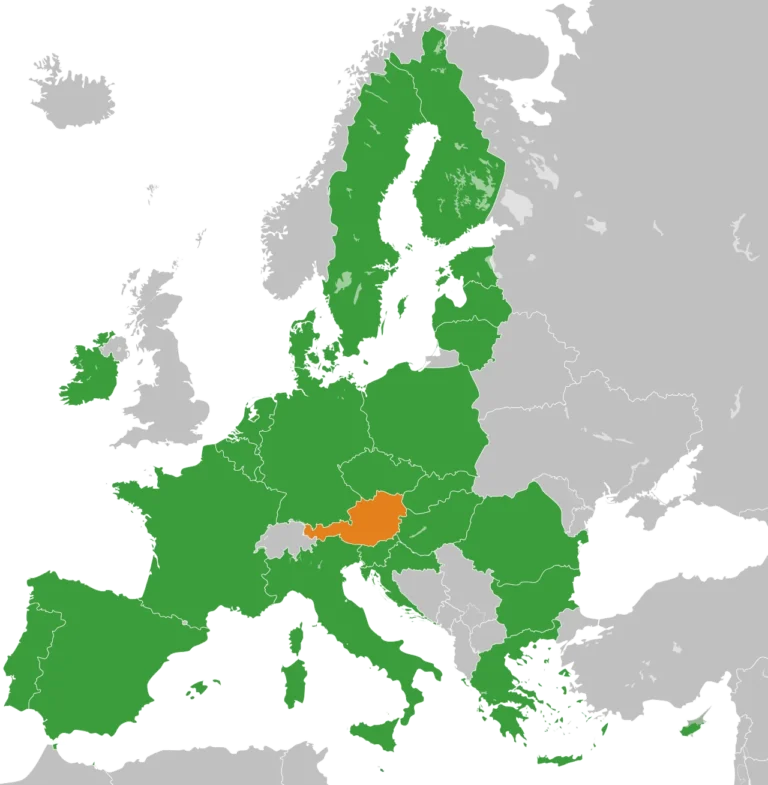 Карта Європи: 20 країн приєдналися до трибуналу проти РФ, Австрія виділена оранжевим.