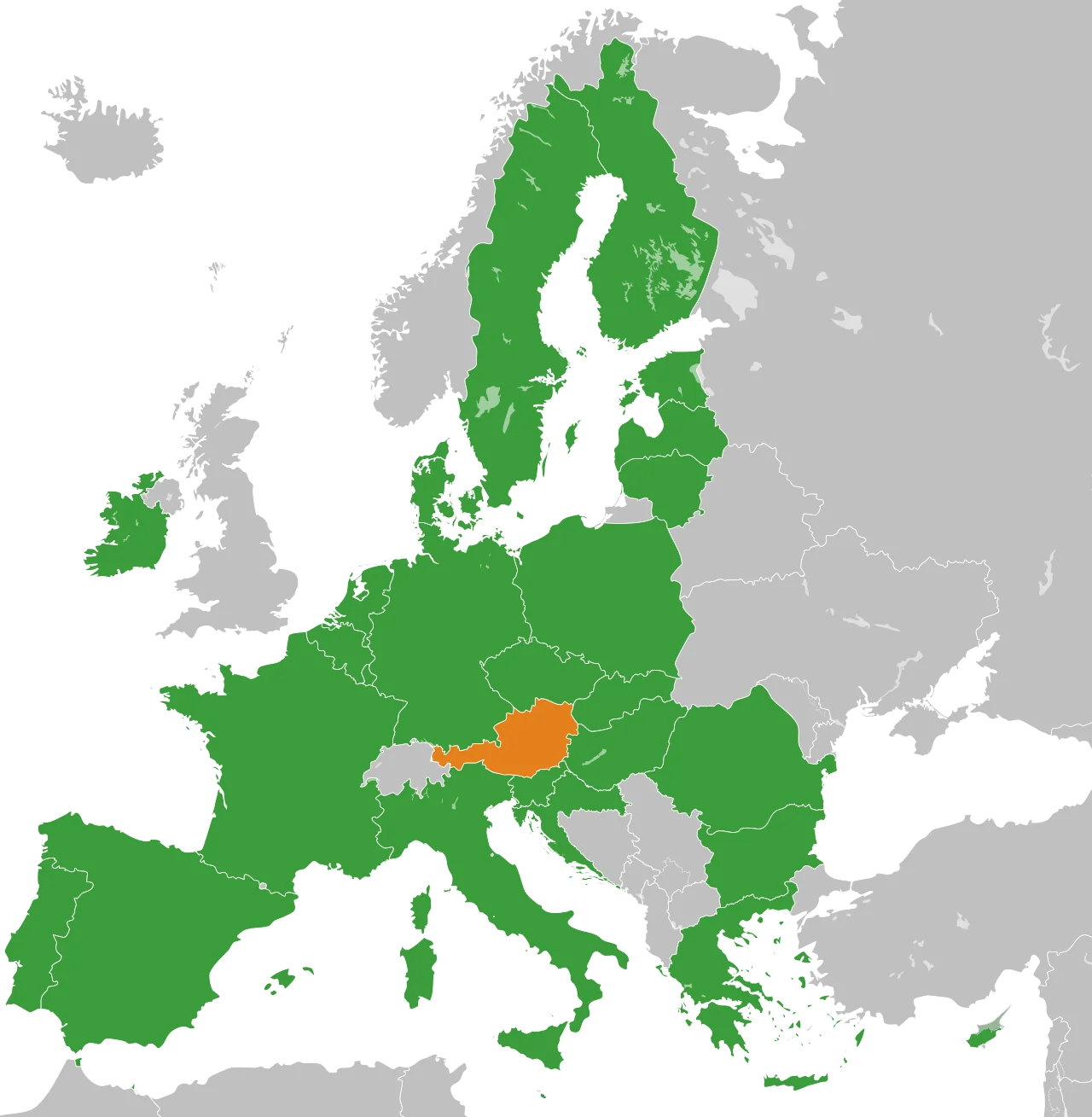 Карта Європи: 20 країн приєдналися до трибуналу проти РФ, Австрія виділена оранжевим.
