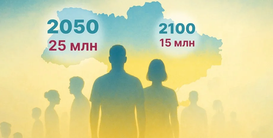 Прогноз населення України: 25 млн у 2050 та 15 млн у 2100 на тлі силуетів людей