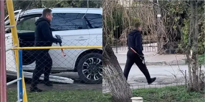 Дебошир з болгаркою біля авто та сокирою на вулиці у Дніпровському районі Києва