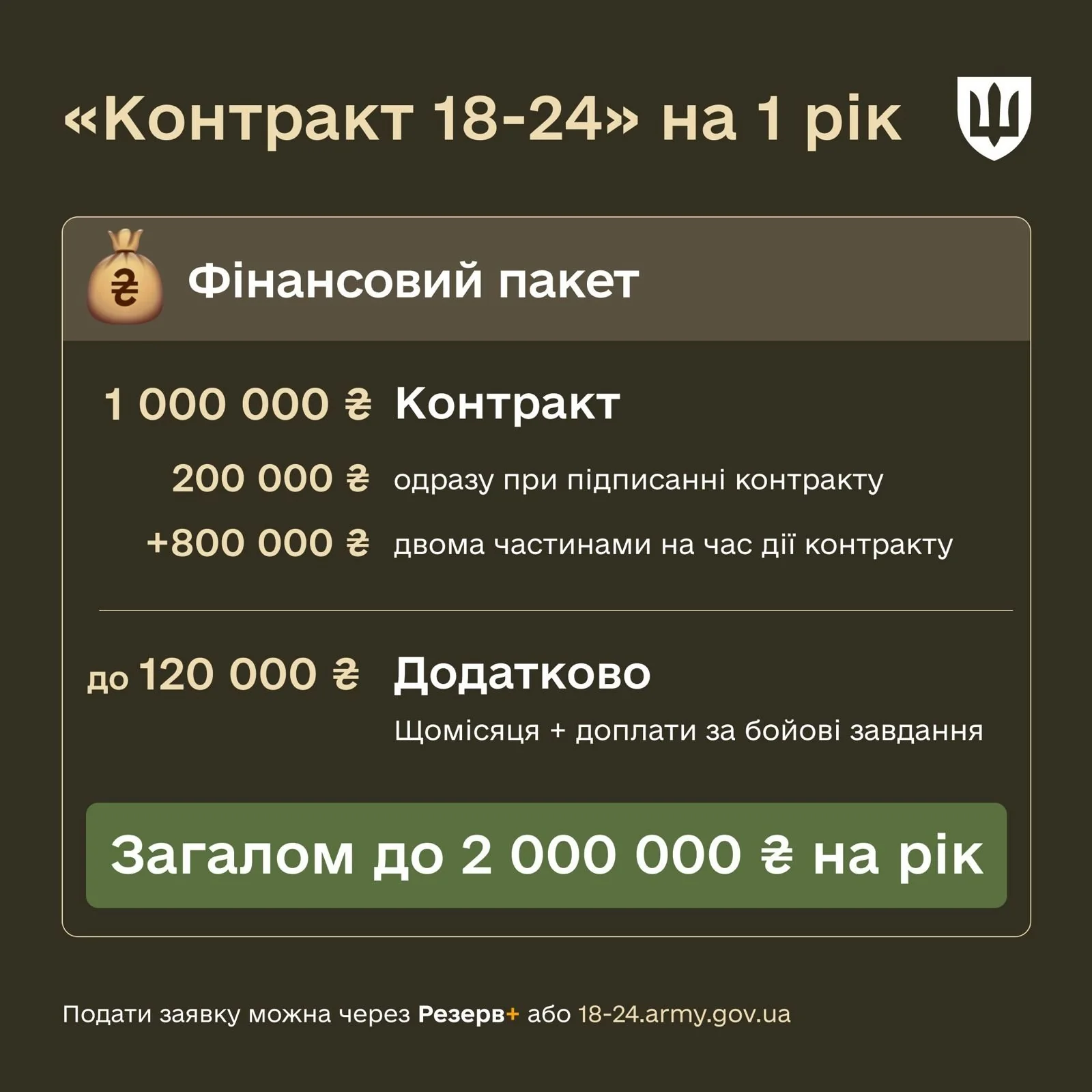 Зарплата новобранців ЗСУ: фінансовий пакет контракту 18-24 до 2 000 000 €