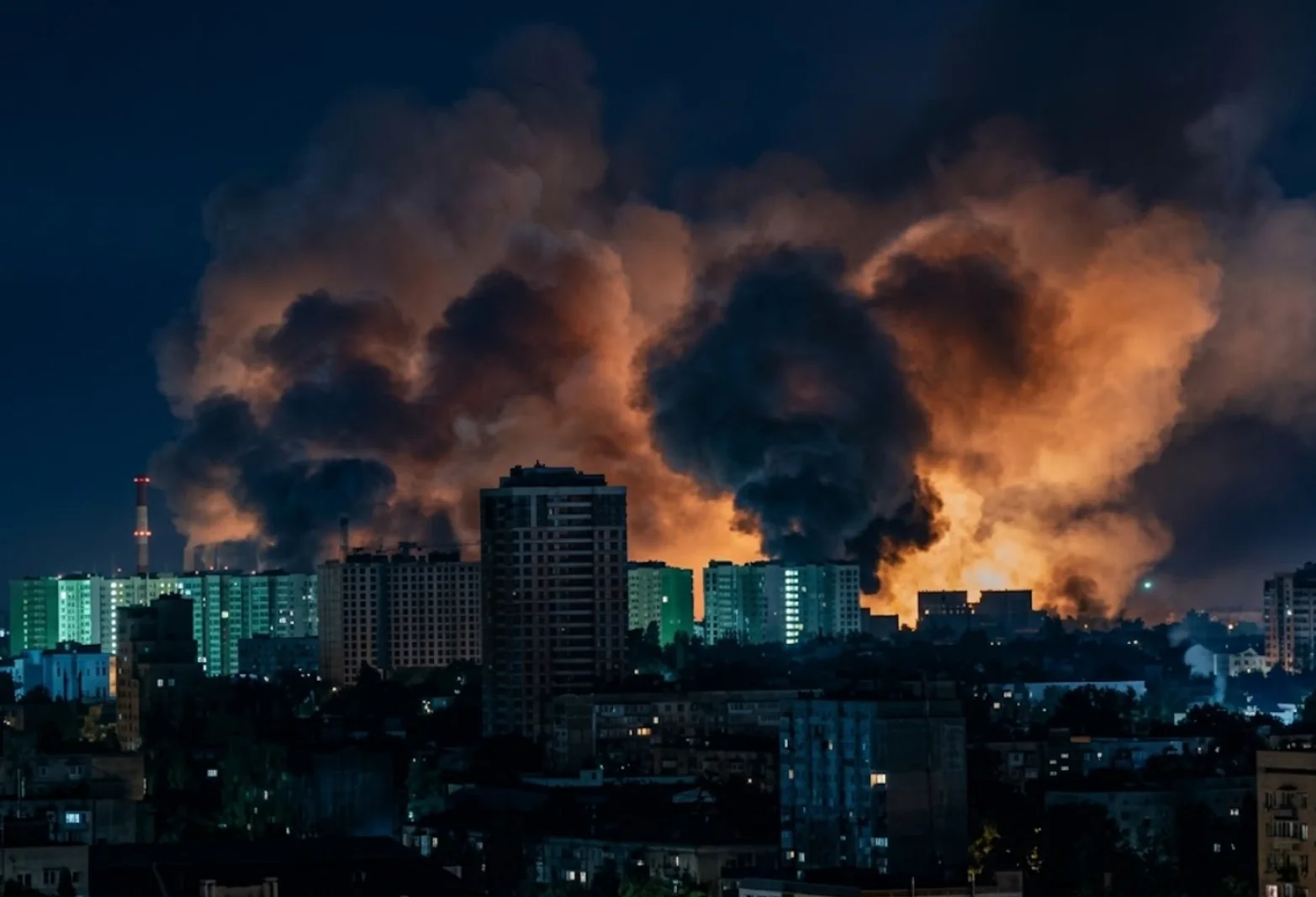 Київ вночі під час удару балістичної ракети «Орешнік»