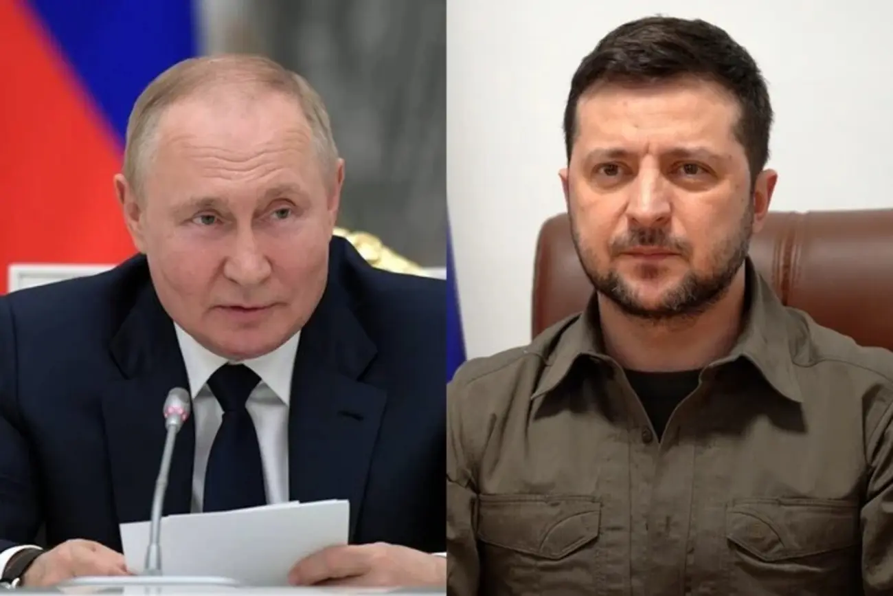 Володимир Путін і Володимир Зеленський під час заяв Кремля про мир