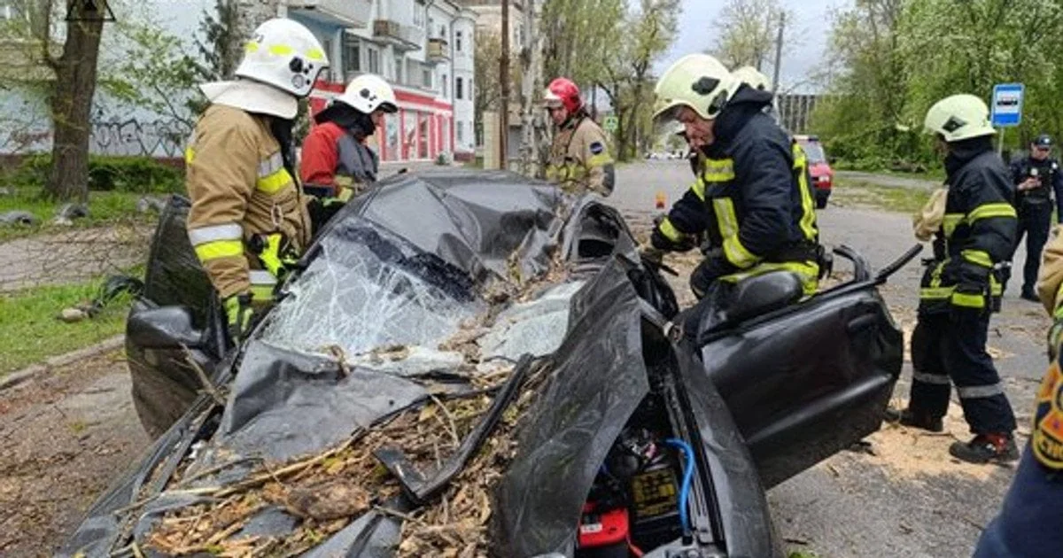 Рятувальники оглядають Mercedes-Benz після смертельного наїзду на матір на Одещині.