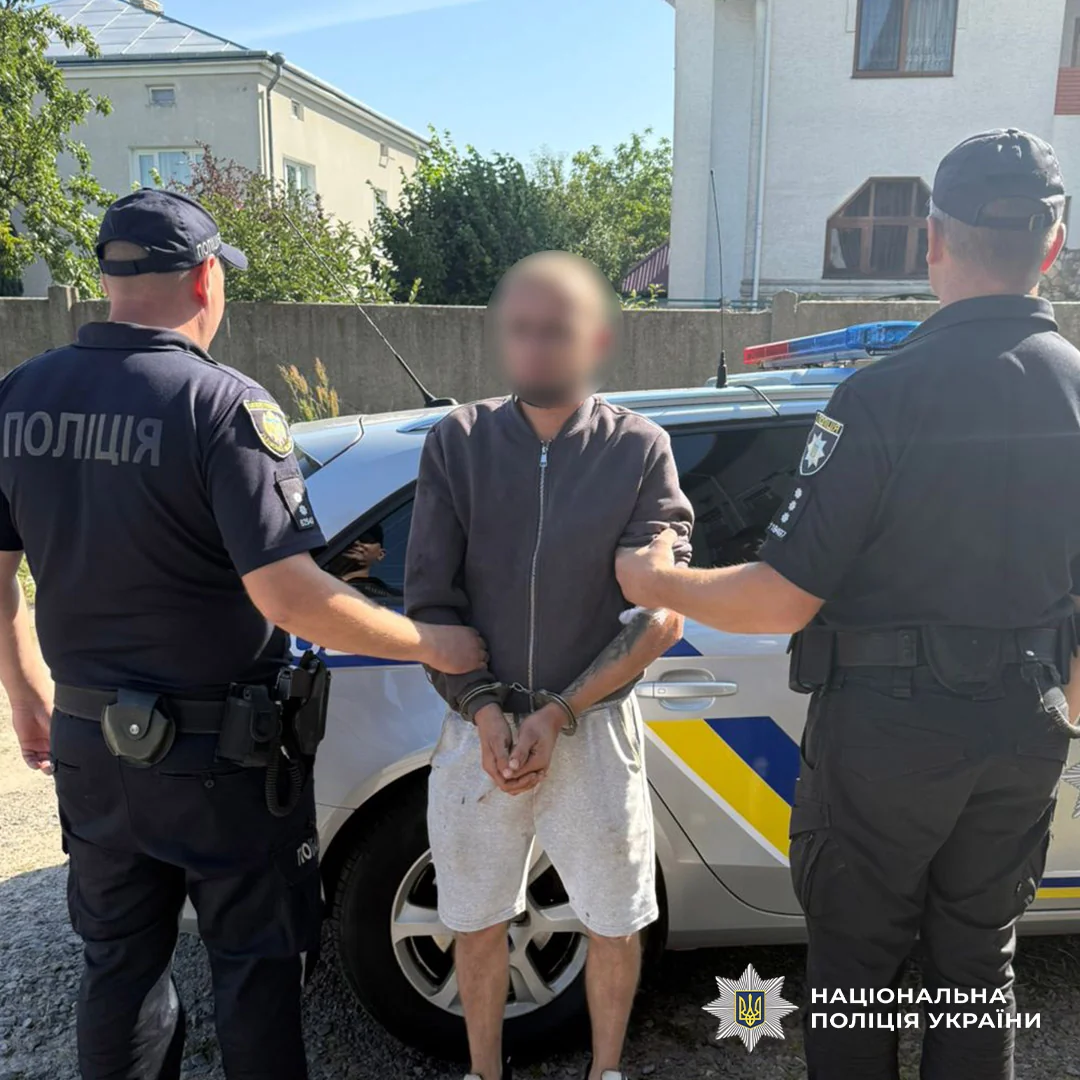 Поліцейські затримують юнака в наручниках біля авто на Донеччині