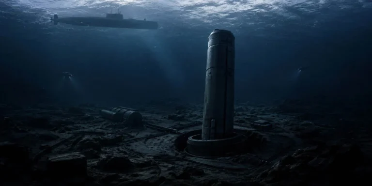 Подводная лодка и капсула баллистических ракет на морском дне в проекте России