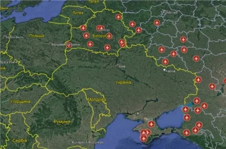 Карта Білорусі з позначками цілей для ударів дронів ЗСУ