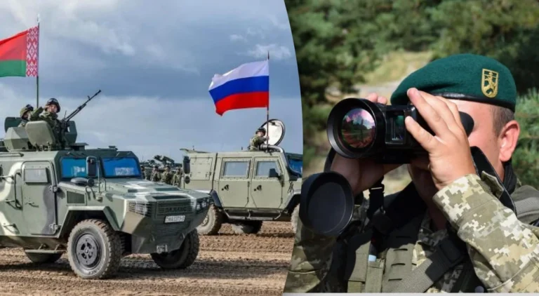 Прикордонник ДПСУ спостерігає за білорусько-російськими військами на кордоні