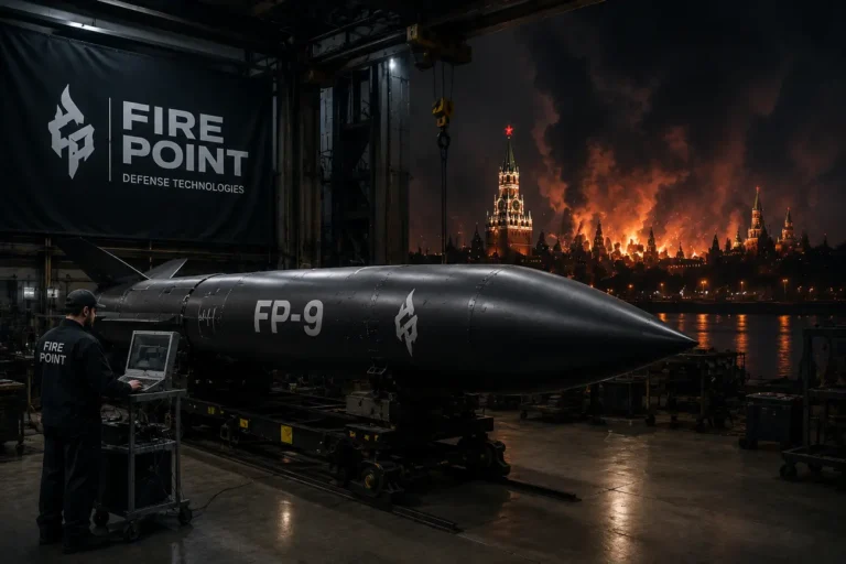 Дрон FP-9 Firepoint на тлі палаючої Москви під час атаки