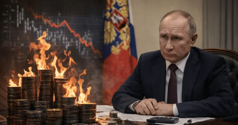 Путин на фоне горящих денег и графика падения экономики РФ