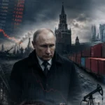 Володимир Путін на тлі падаючої економіки РФ та московських символів