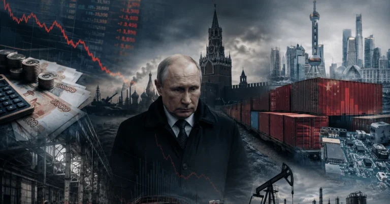 Володимир Путін на тлі падаючої економіки РФ та московських символів