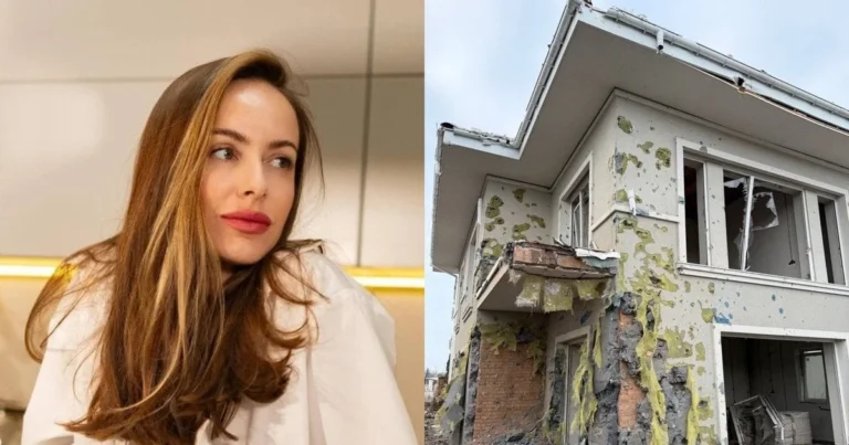 Христина Горняк і пошкоджений будинок Остапчука після обстрілу