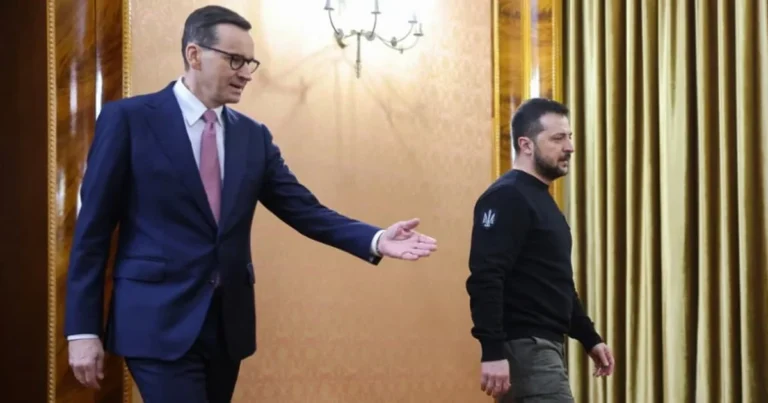 Матеуш Моравецький і Володимир Зеленський під час зустрічі щодо УПА