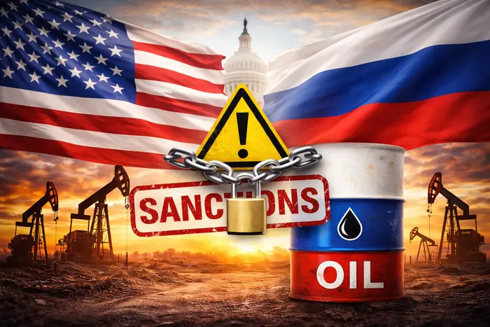 Санкції США проти російської нафти: бочка під замком між прапорами