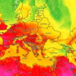 Карта температур Європи з червоними зонами спеки понад +40°C