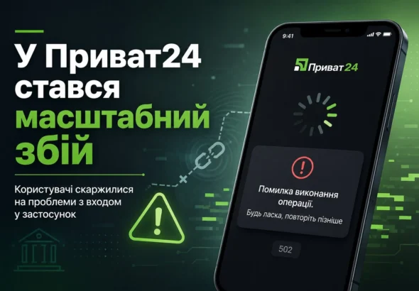Смартфон з помилкою 502 у Приват24 під час масштабного збою