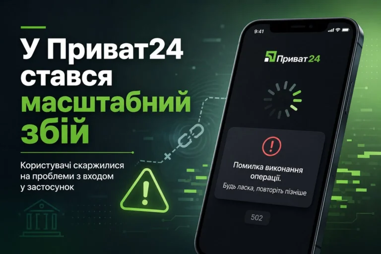 Смартфон з помилкою 502 у Приват24 під час масштабного збою