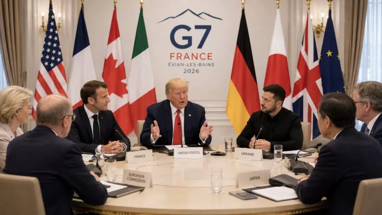 Зеленский, Трамп и Макрон за столом саммита G7 во Франции