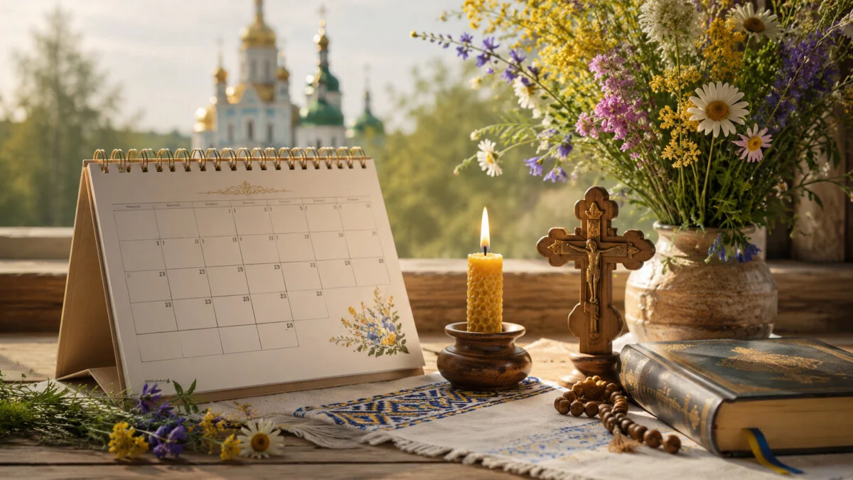 Календар на 6 липня з хрестом свічкою та квітами на згадку Сисоя Великого