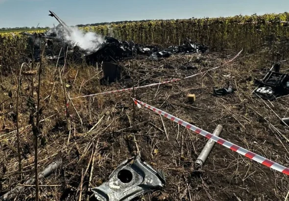 Місце катастрофи вертольота Мі-8 на Полтавщині після перехоплення дронів