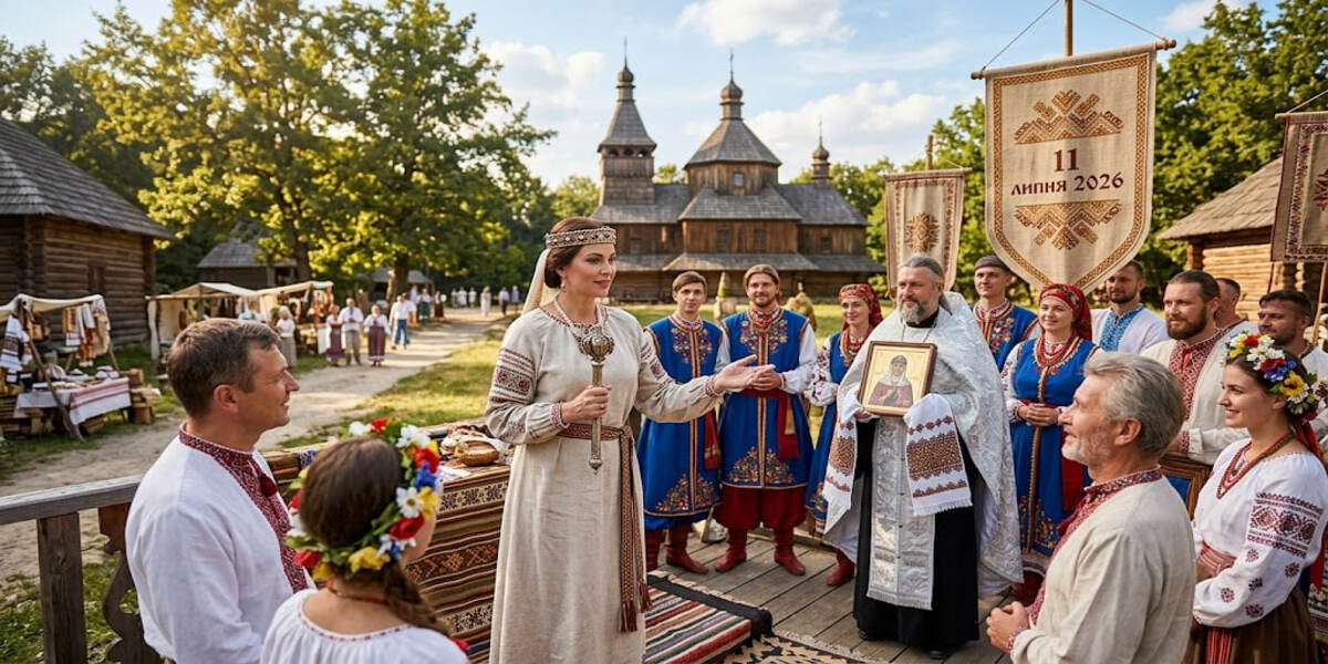 Священик благословляє вірян у вишиванках на День княгині Ольги 11 липня 2026