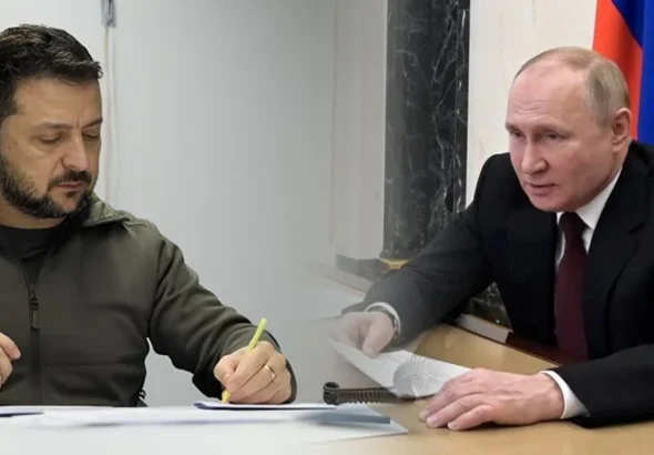 Зеленський і Путін за столом переговорів з документами