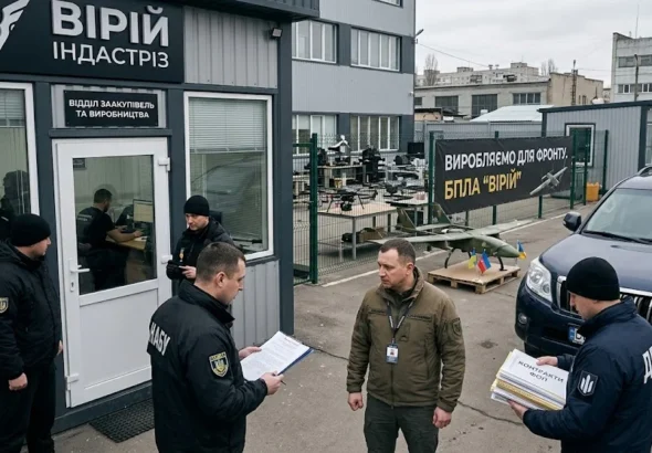 Правоохоронці під час обшуку на підприємстві Vyriy Industries з FPV-дроном