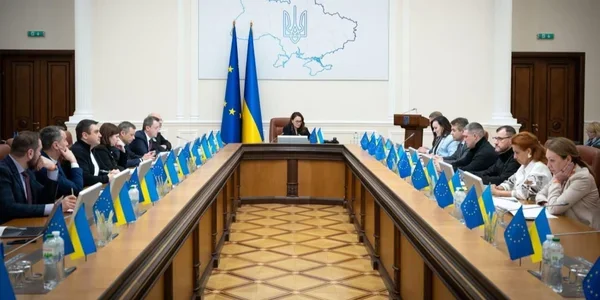 Засідання Кабінету Міністрів України з прапорами ЄС та України