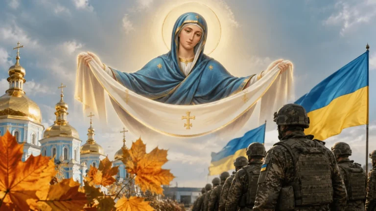 Пресвята Богородиця простягає покров над українськими воїнами на Покрову