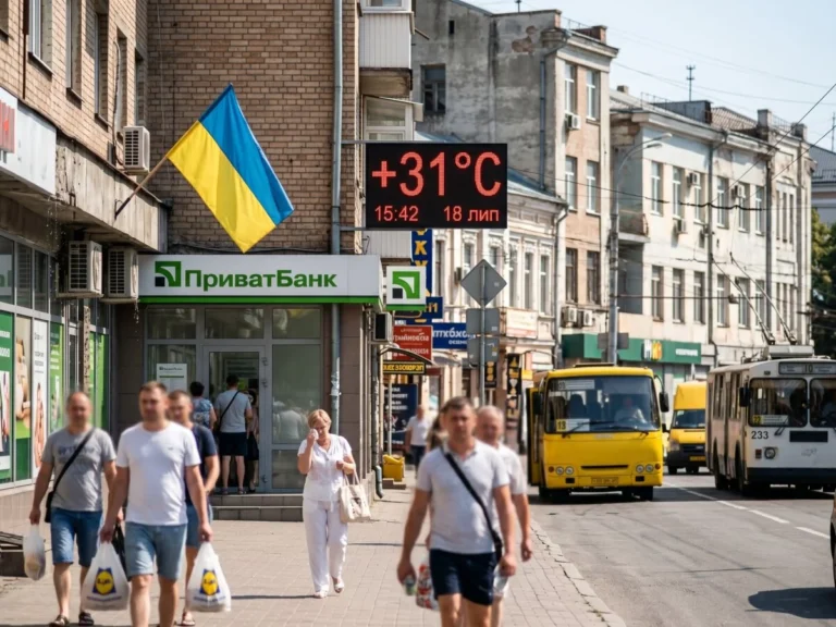 Вулиця українського міста зі знаком +31°C 18 липня під час аномальної спеки