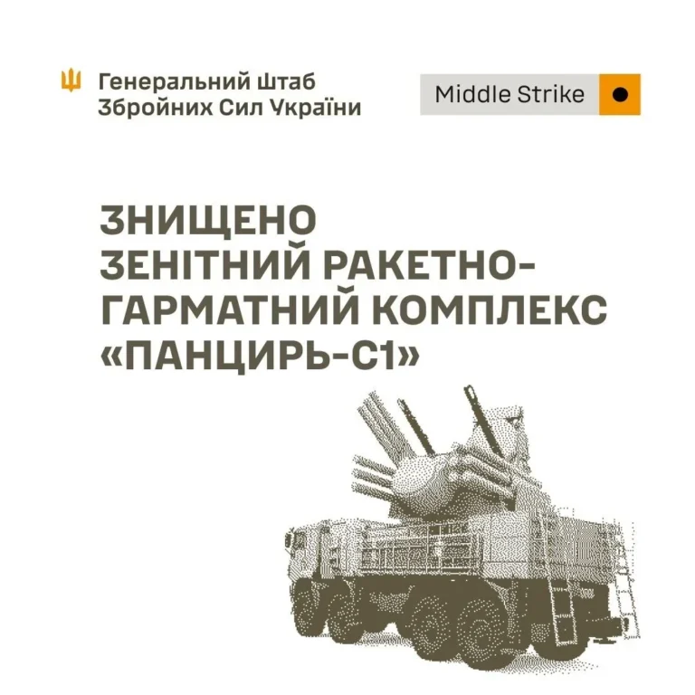 Інфографіка Генштабу ЗСУ про знищення зенітного комплексу Панцирь-С1